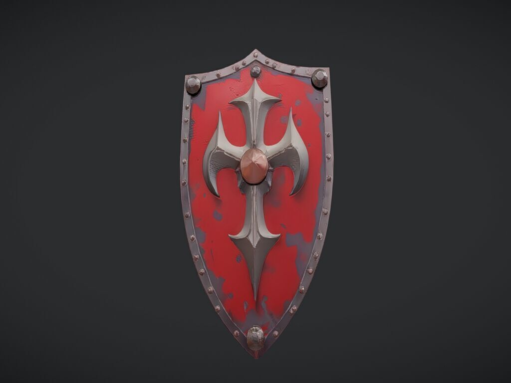 medieval shield with cross emblem 3D model_10