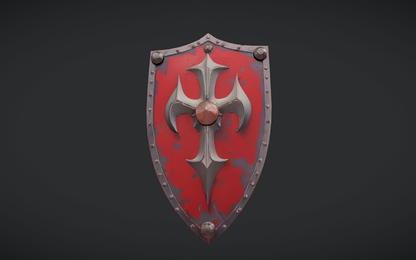 medieval shield with cross emblem 3D model_2
