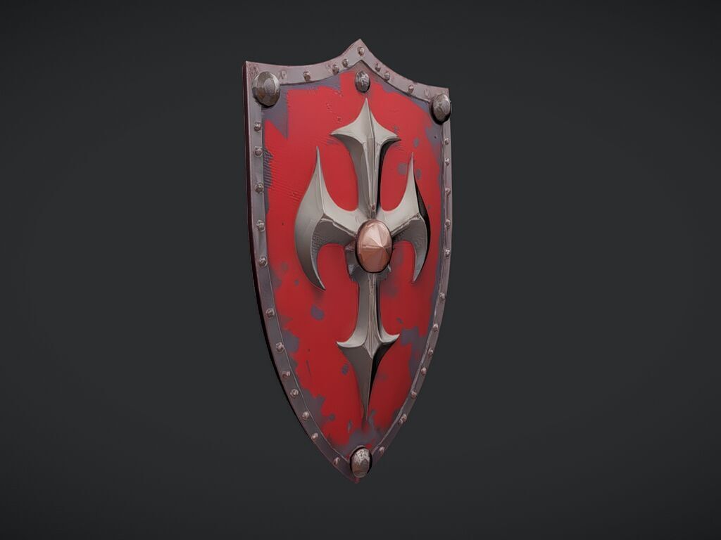 medieval shield with cross emblem 3D model_9