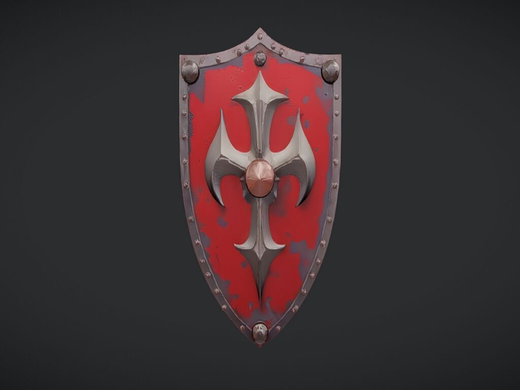 medieval shield with cross emblem 3D model_8