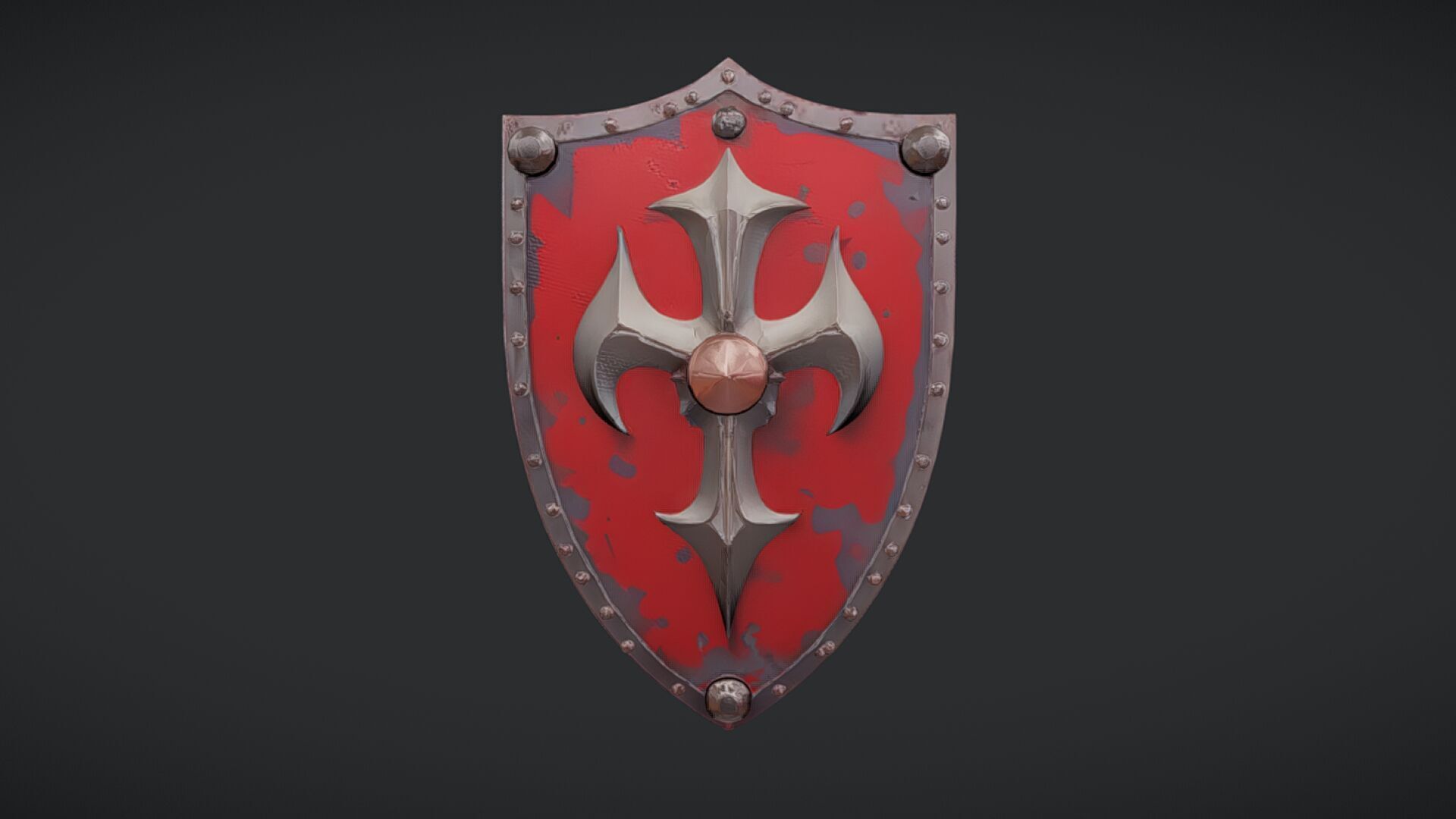 medieval shield with cross emblem 3D model_15