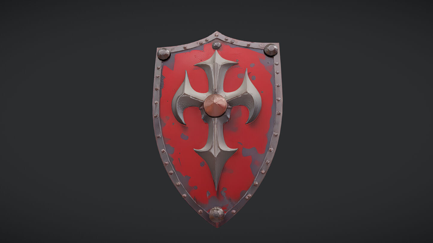 medieval shield with cross emblem 3D model_13