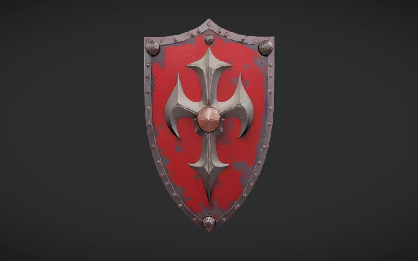 medieval shield with cross emblem 3D model_0