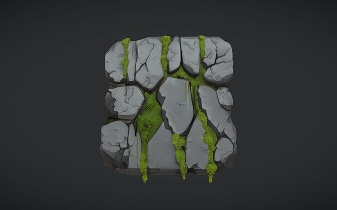 patterned stone tiles with moss 3D model