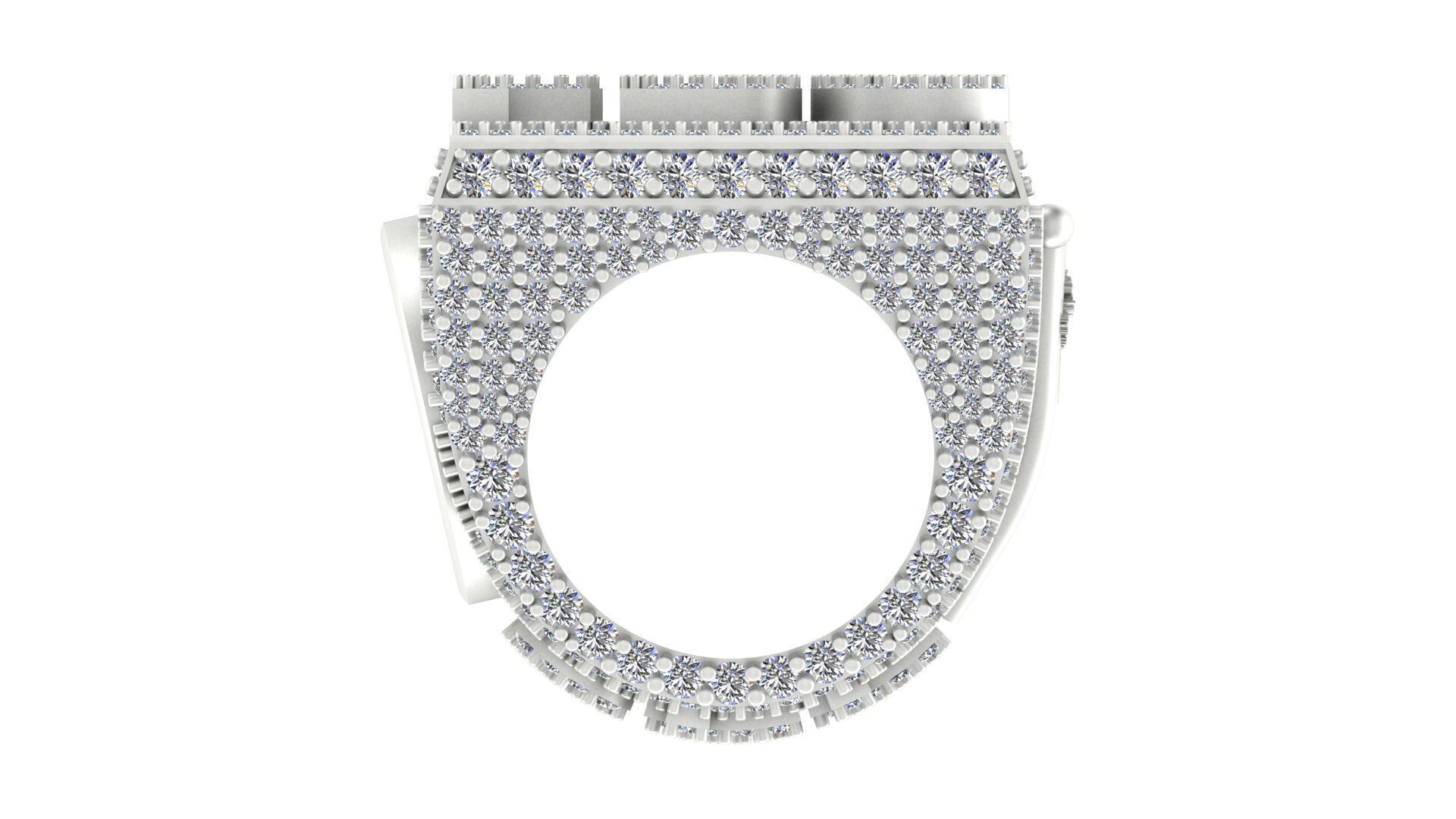 Luxury Custom Hip-Hop Diamond-Encrusted Square Ring  3D print model_31
