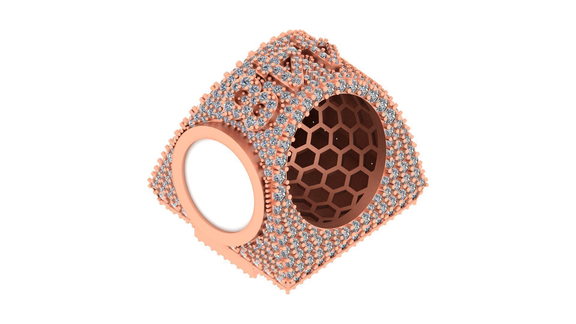 Luxury Custom Hip-Hop Diamond-Encrusted Square Ring  3D print model_11
