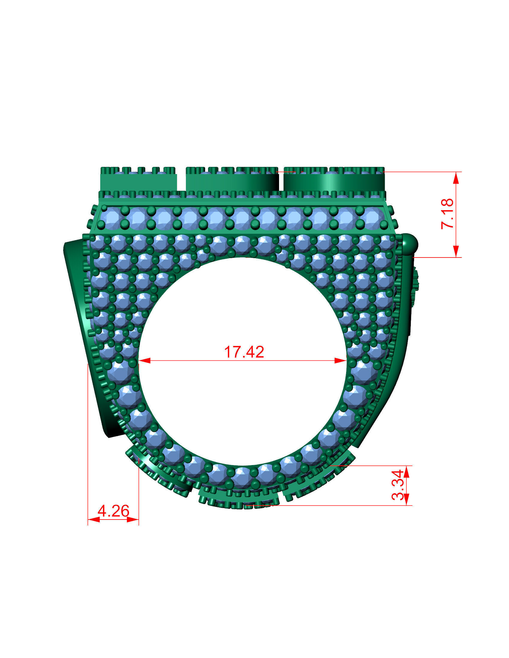Luxury Custom Hip-Hop Diamond-Encrusted Square Ring  3D print model_21