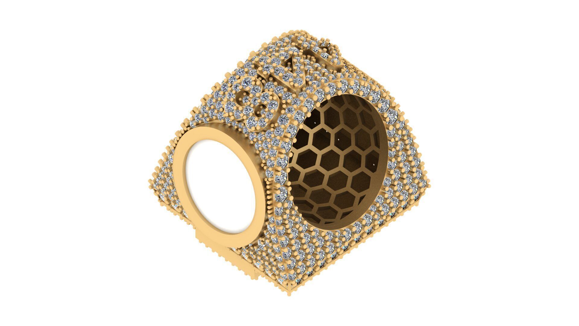 Luxury Custom Hip-Hop Diamond-Encrusted Square Ring  3D print model_9