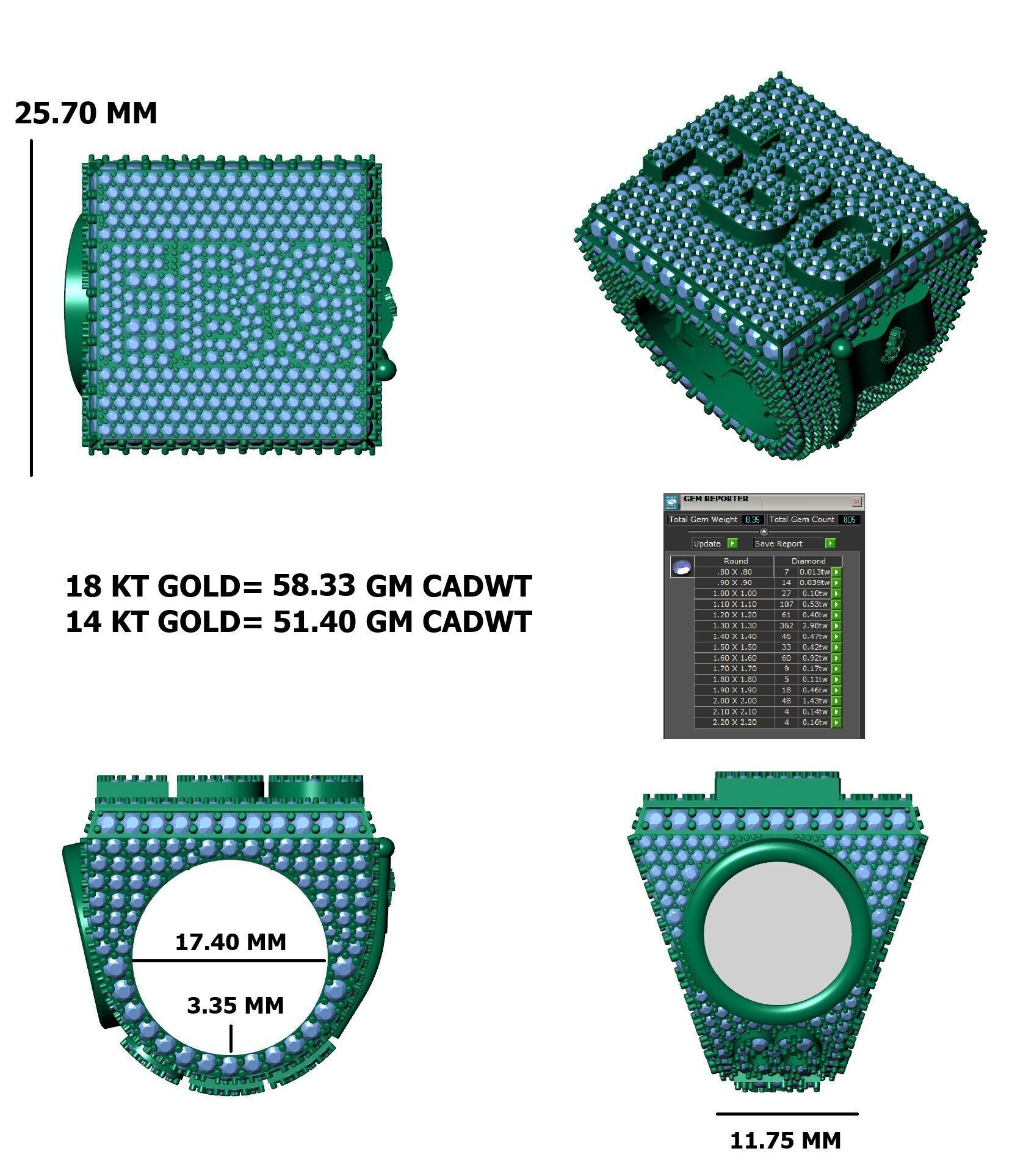 Luxury Custom Hip-Hop Diamond-Encrusted Square Ring  3D print model_36