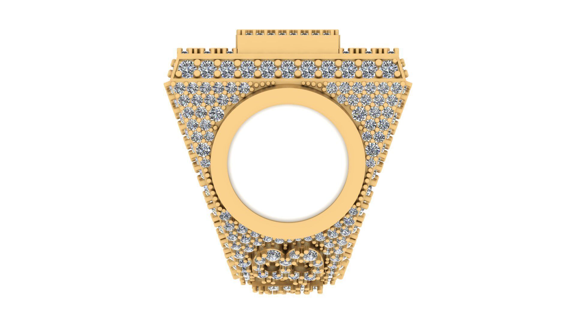 Luxury Custom Hip-Hop Diamond-Encrusted Square Ring  3D print model_3