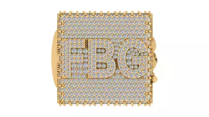 Luxury Custom Hip-Hop Diamond-Encrusted Square Ring  3D print model