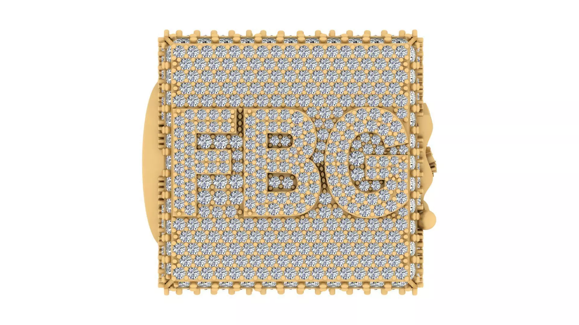 Luxury Custom Hip-Hop Diamond-Encrusted Square Ring  3D print model_0