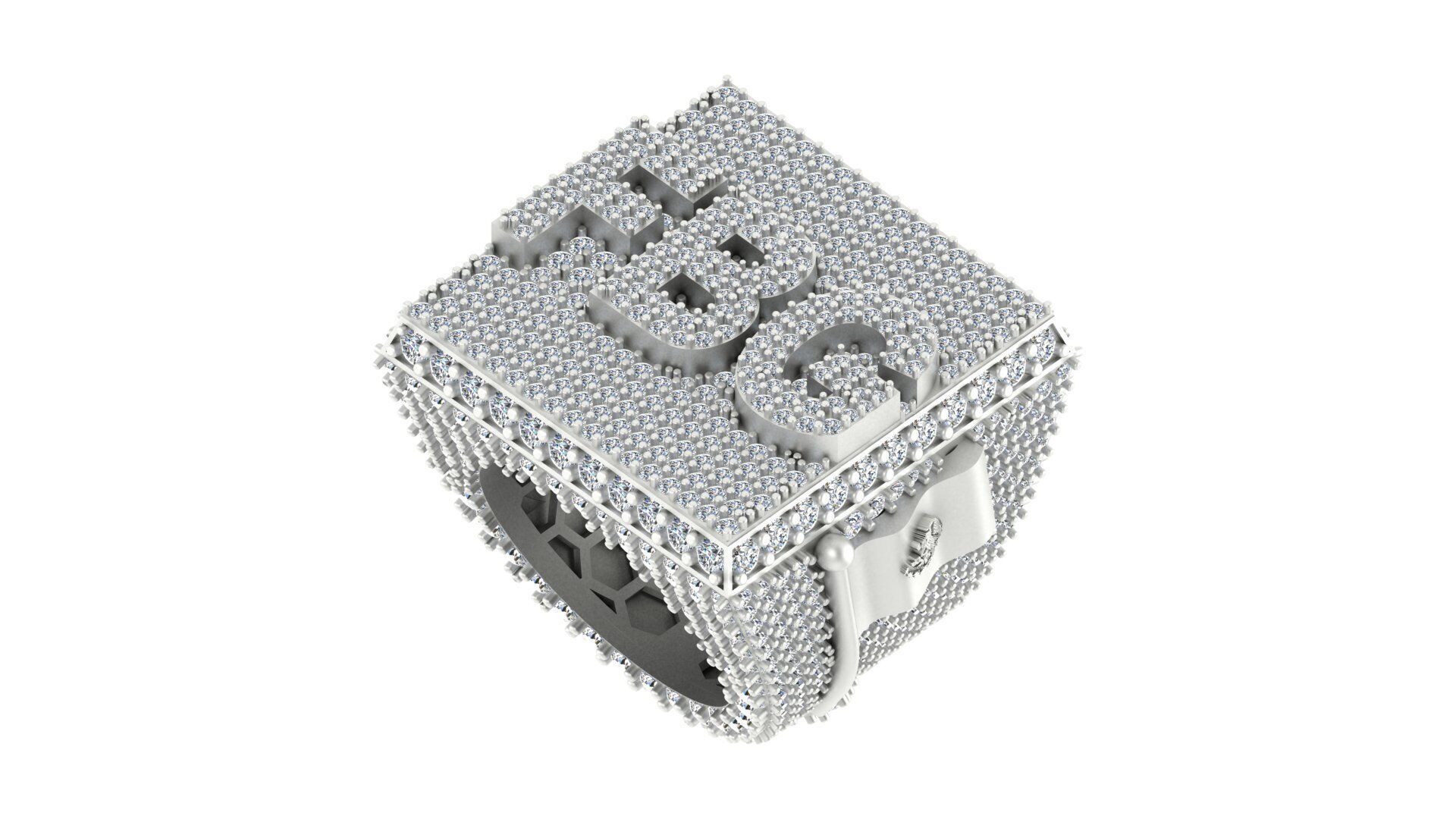Luxury Custom Hip-Hop Diamond-Encrusted Square Ring  3D print model_7