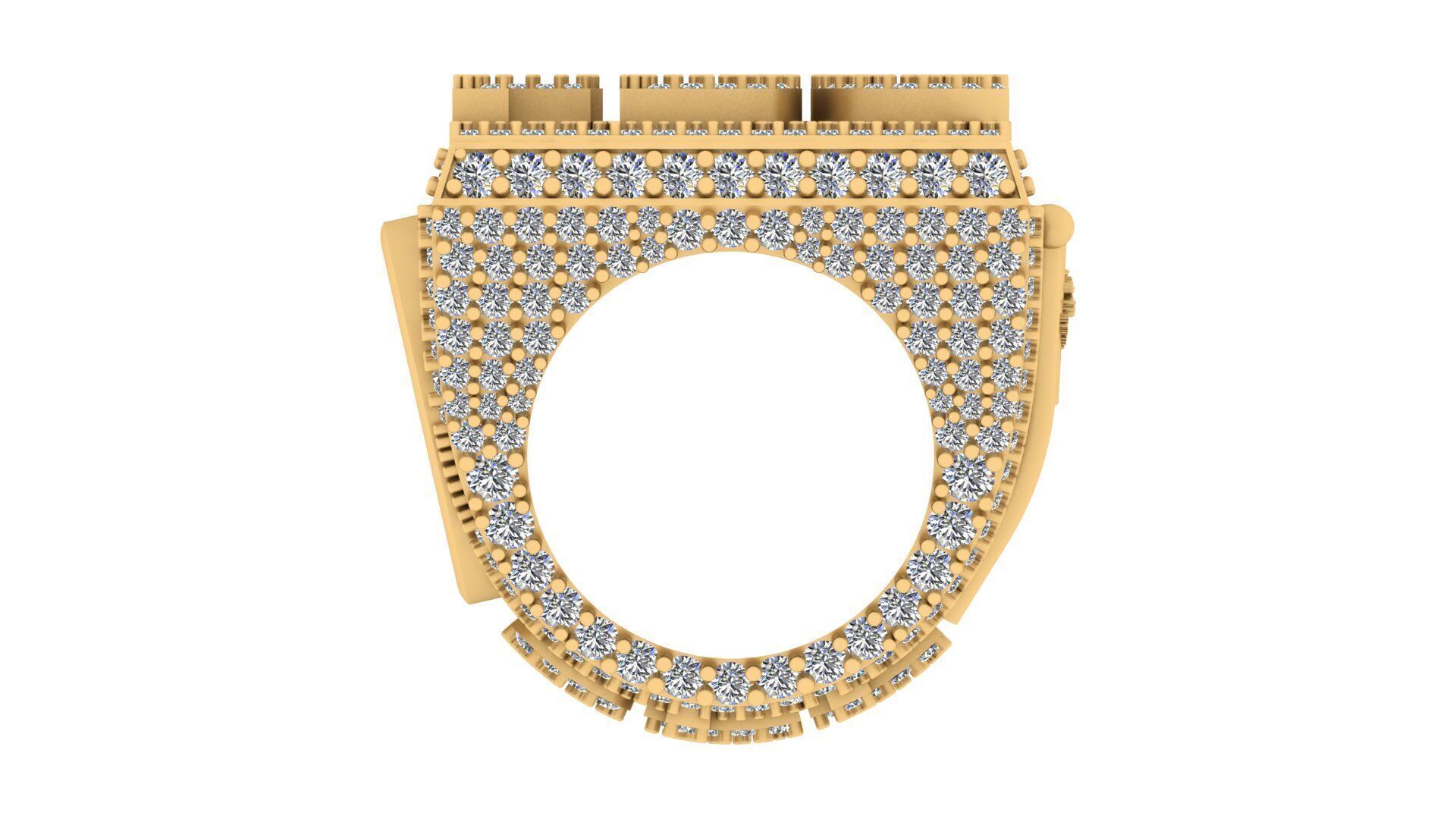 Luxury Custom Hip-Hop Diamond-Encrusted Square Ring  3D print model_30