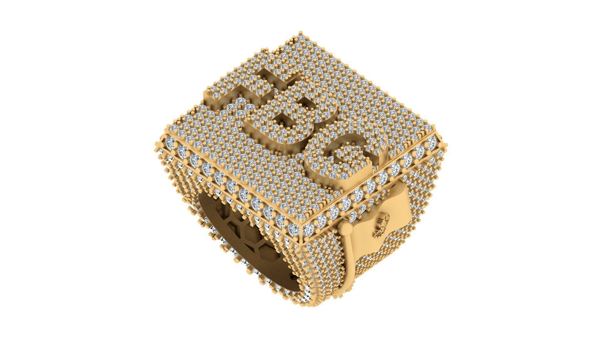 Luxury Custom Hip-Hop Diamond-Encrusted Square Ring  3D print model_6