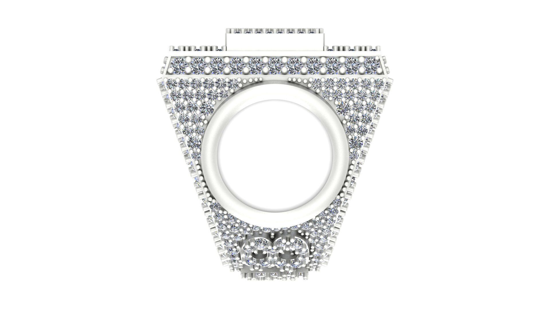 Luxury Custom Hip-Hop Diamond-Encrusted Square Ring  3D print model_4