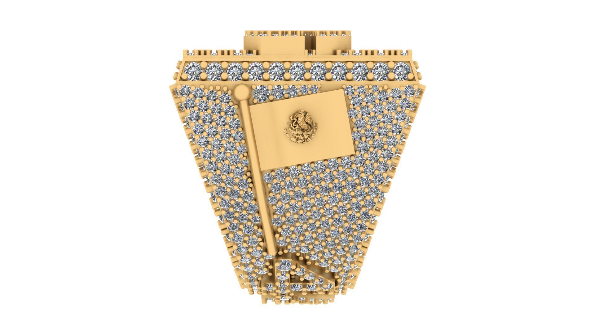 Luxury Custom Hip-Hop Diamond-Encrusted Square Ring  3D print model_33