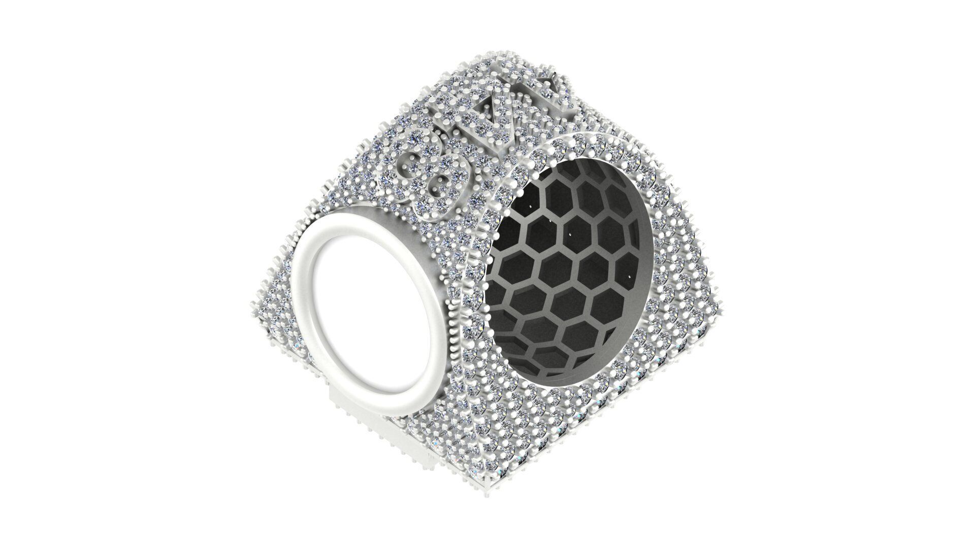 Luxury Custom Hip-Hop Diamond-Encrusted Square Ring  3D print model_10