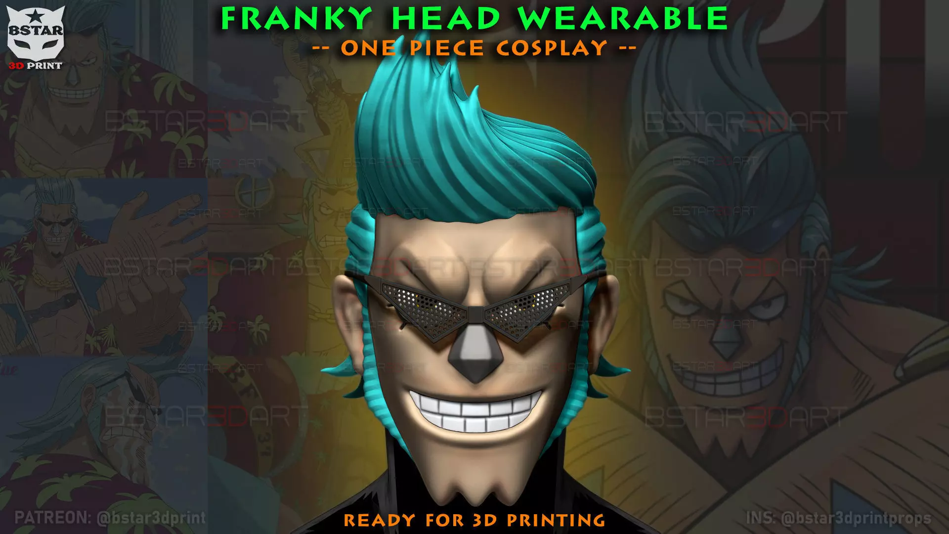 The Franky Head Wearable - One Piece Anime Cosplay 3D print model