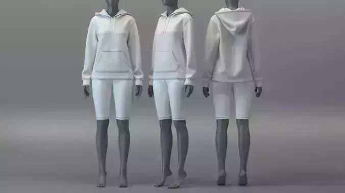 Pullover Hoodie and Biker Legging Shorts Set