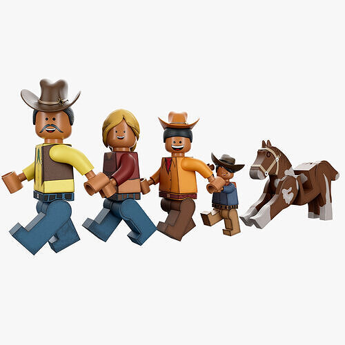 Rigged Lego Cowboy family Low-poly 3D model