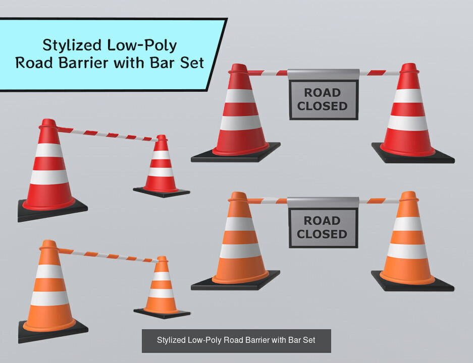 Stylized Low-Poly Road Barrier Collection _9