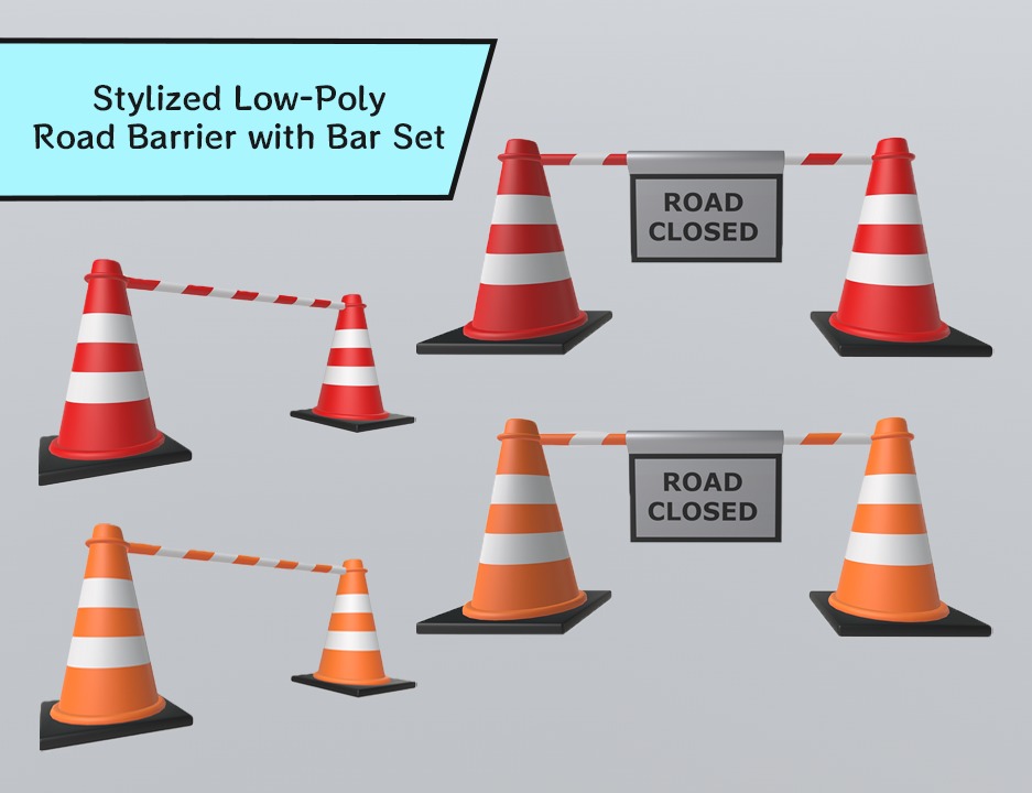 Stylized Low-Poly Road Barrier Collection _12