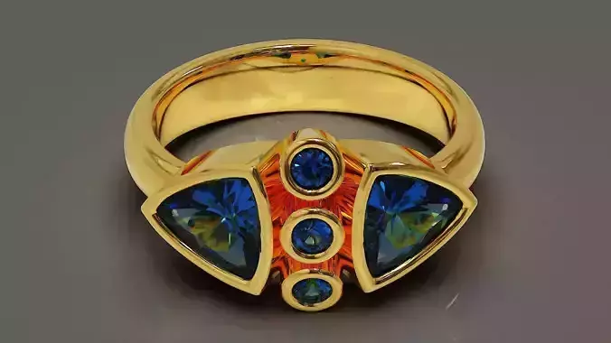 Bezel set round and trillion shape diamond ring