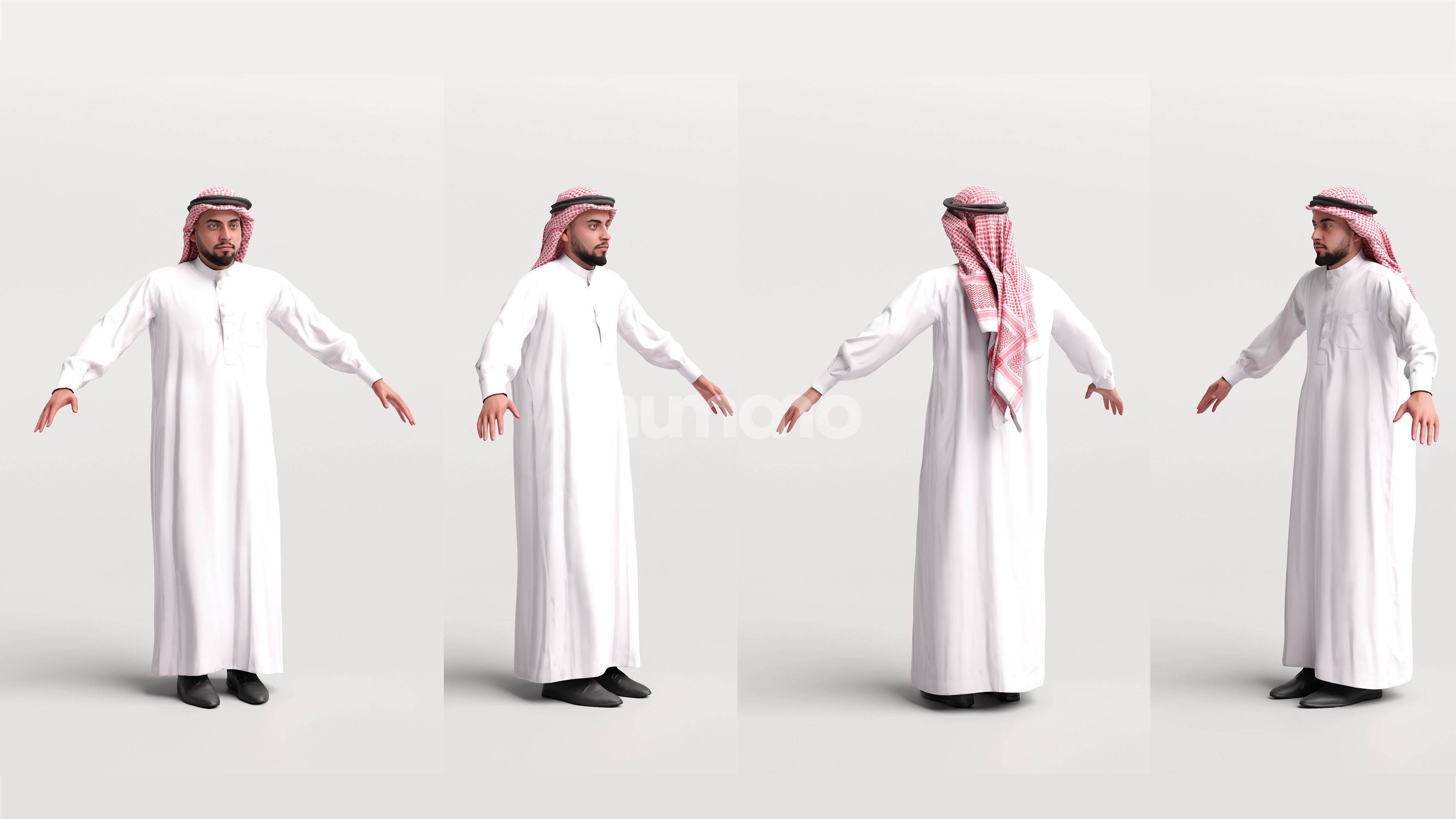 Arab man rigged - different thobe colors - 067-6052 Low-poly 3D model_2