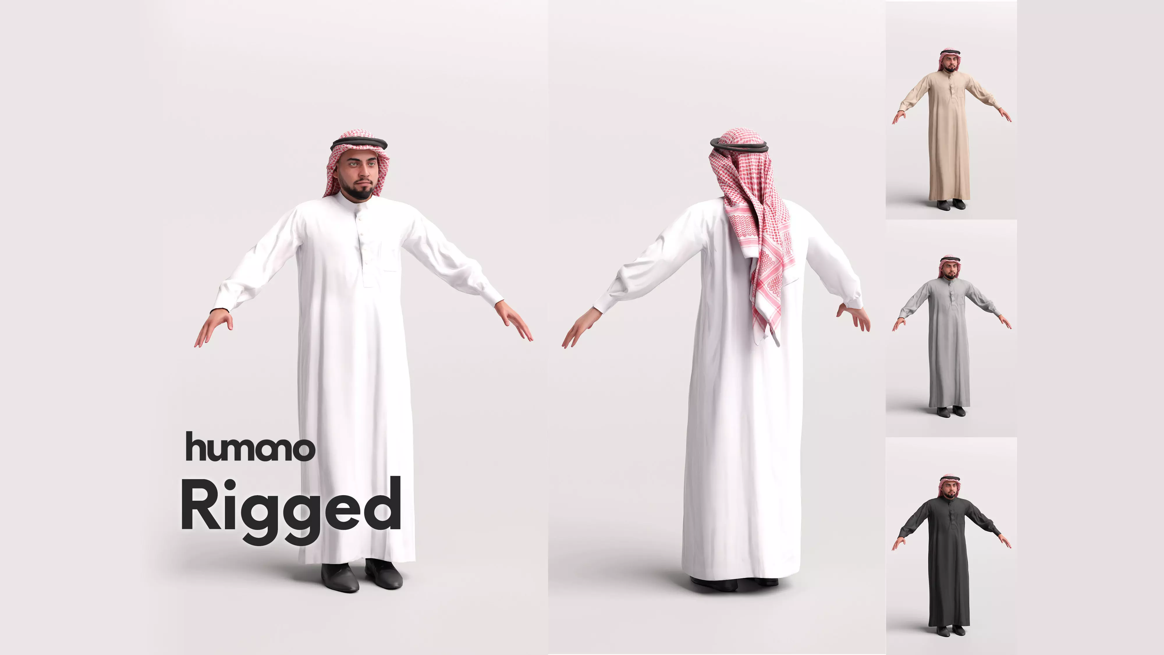 Arab man rigged - different thobe colors - 067-6052 Low-poly 3D model_0