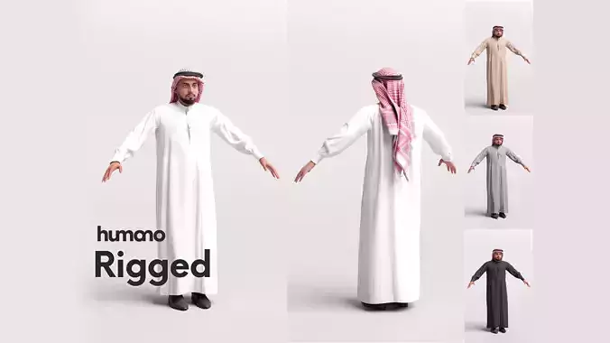 Arab man rigged -  different thobe colors - 067-6052 Low-poly 3D model