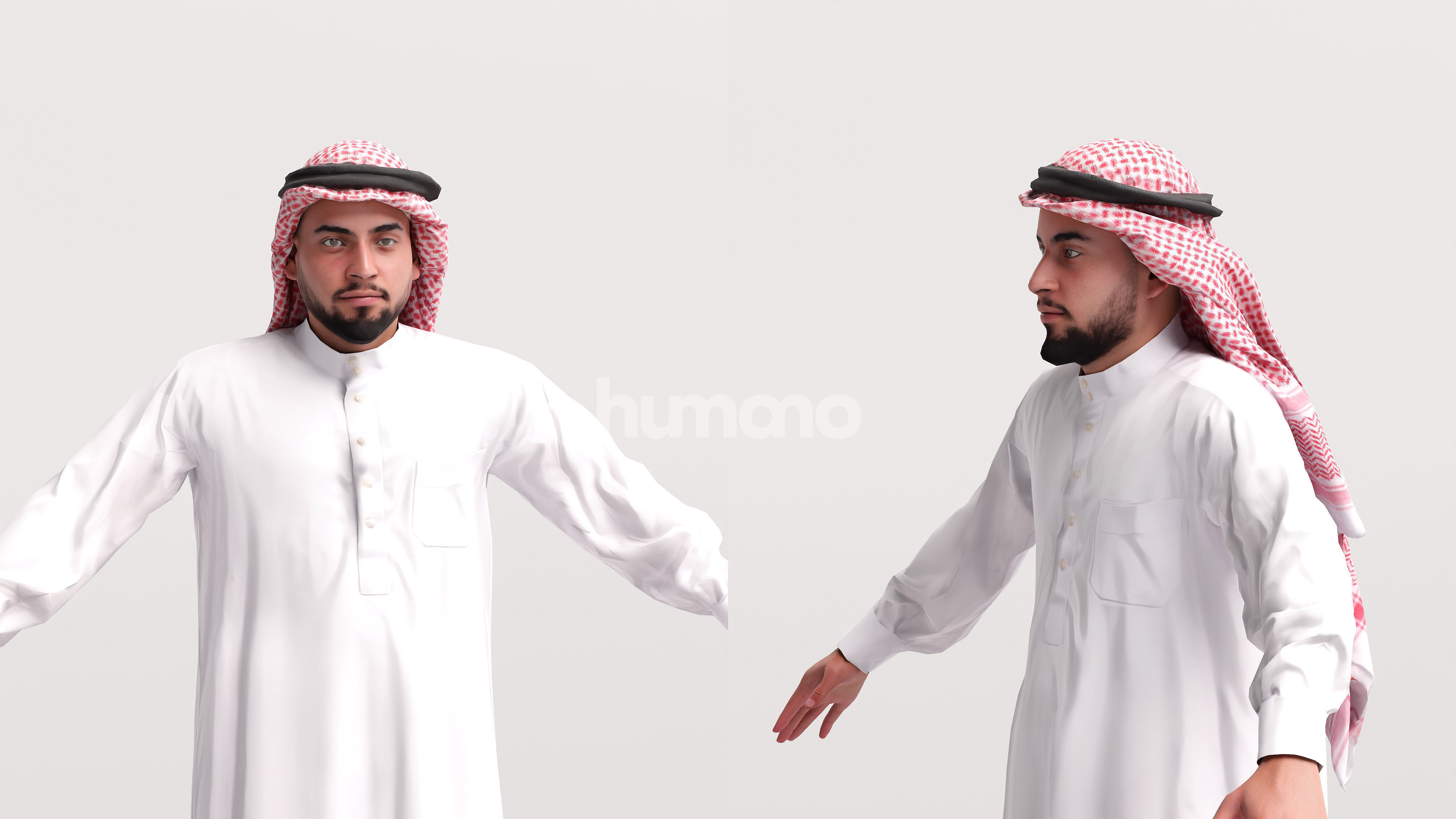 Arab man rigged - different thobe colors - 067-6052 Low-poly 3D model_4