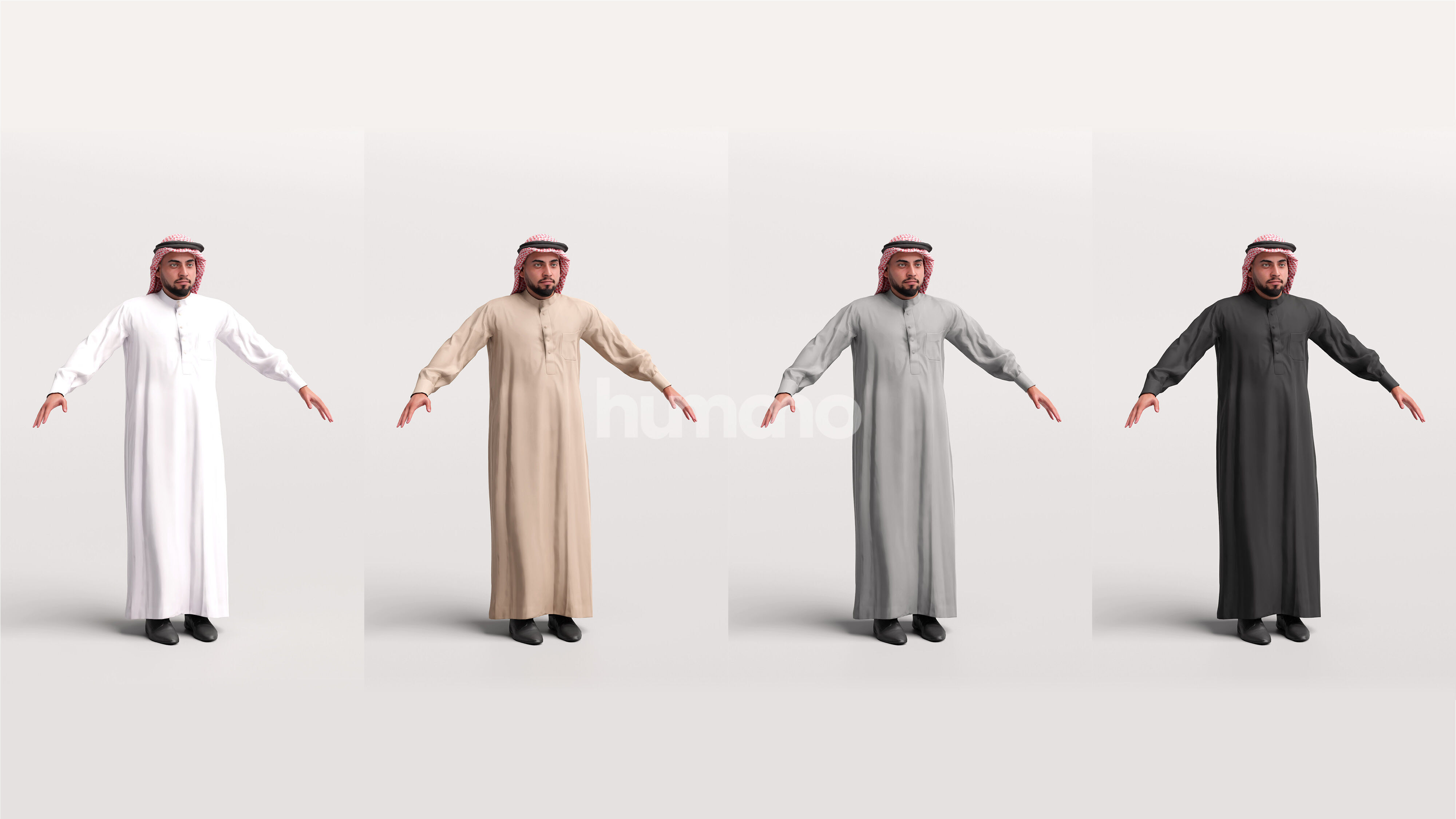 Arab man rigged - different thobe colors - 067-6052 Low-poly 3D model_3