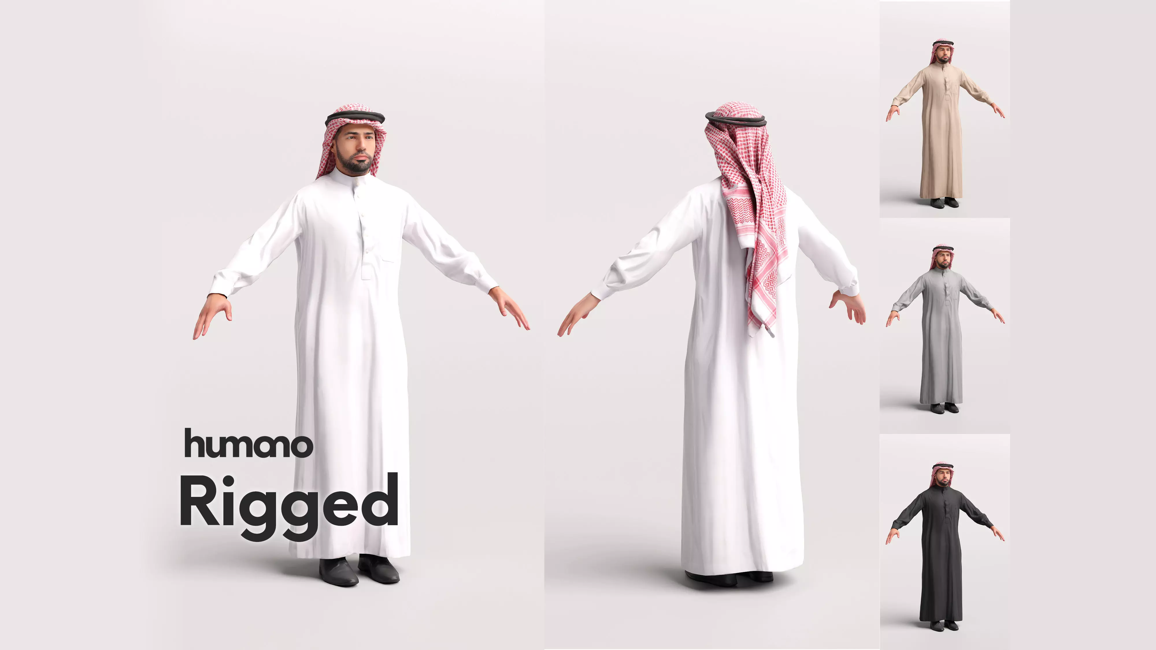 Arab man rigged - different thobe colors - 068-6052 Low-poly 3D model_0