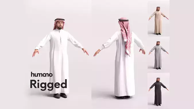 Arab man rigged -  different thobe colors - 068-6052 Low-poly 3D model