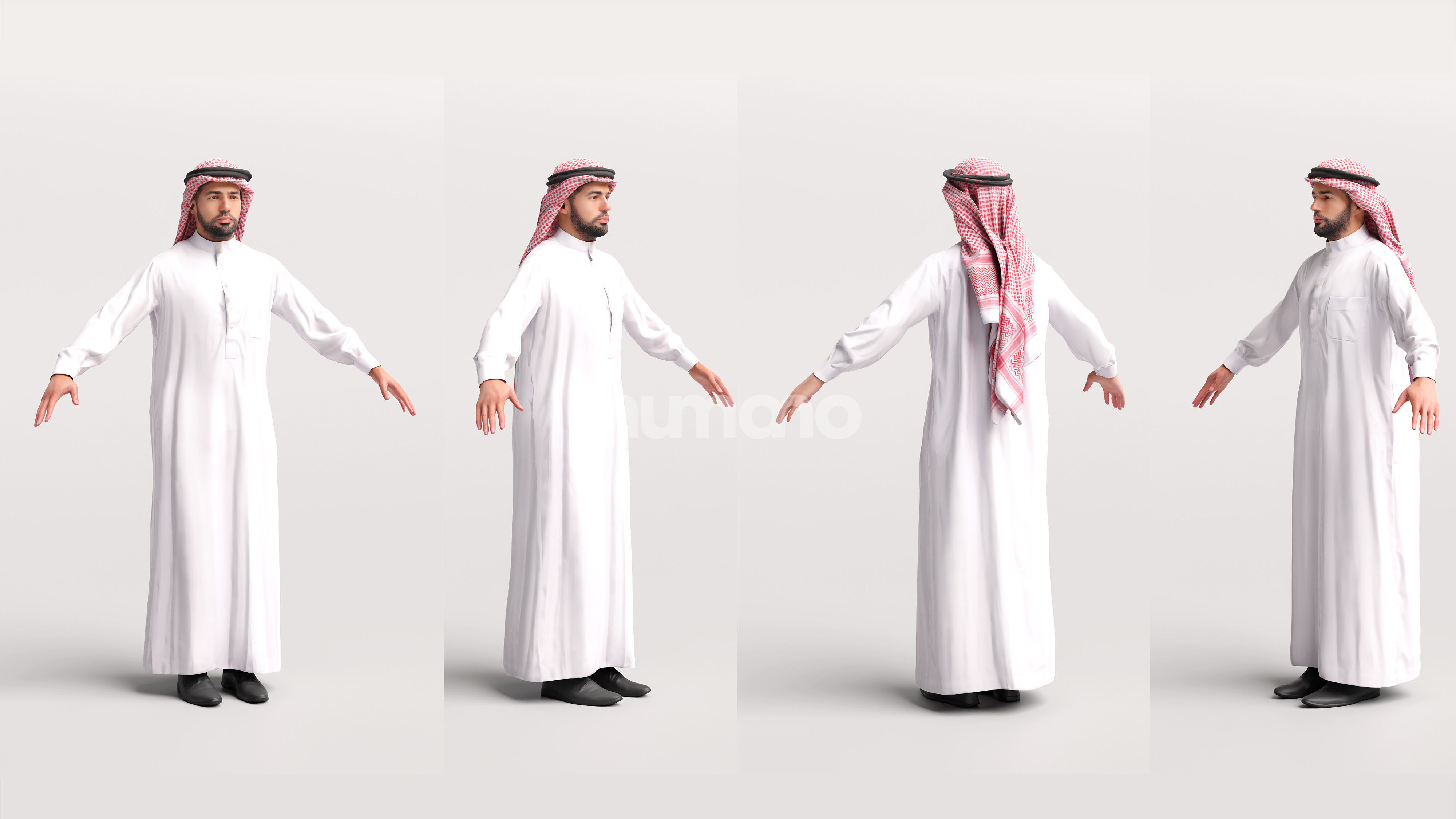 Arab man rigged - different thobe colors - 068-6052 Low-poly 3D model_2