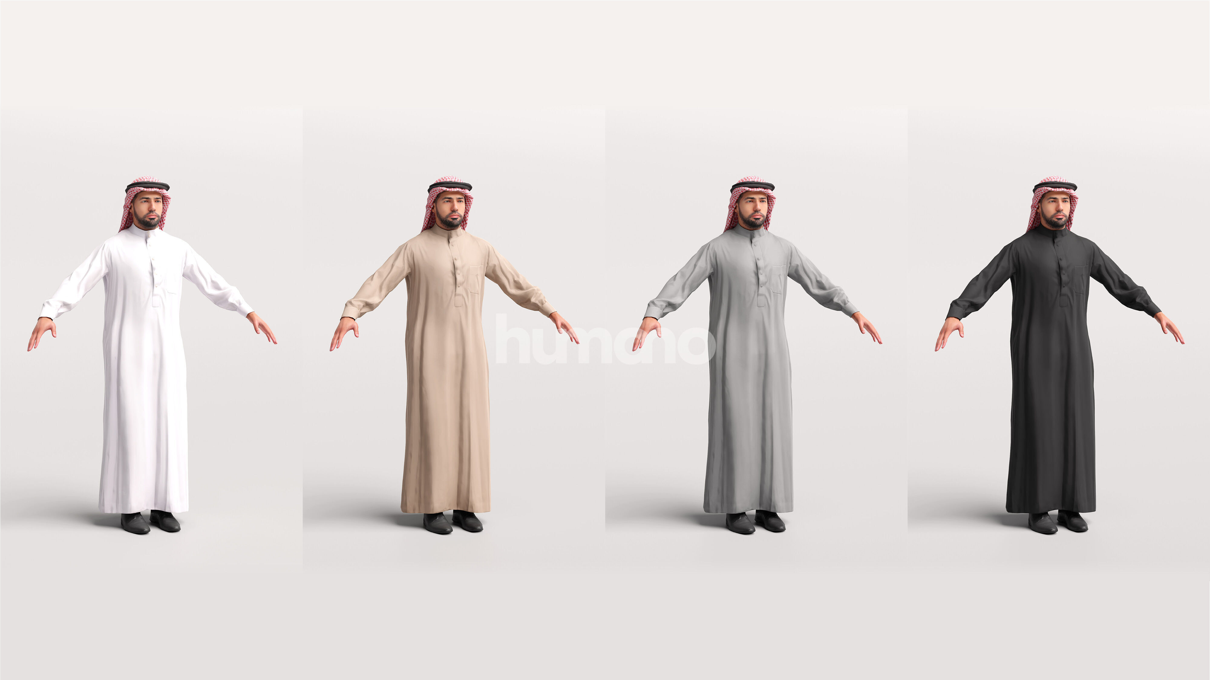Arab man rigged - different thobe colors - 068-6052 Low-poly 3D model_3