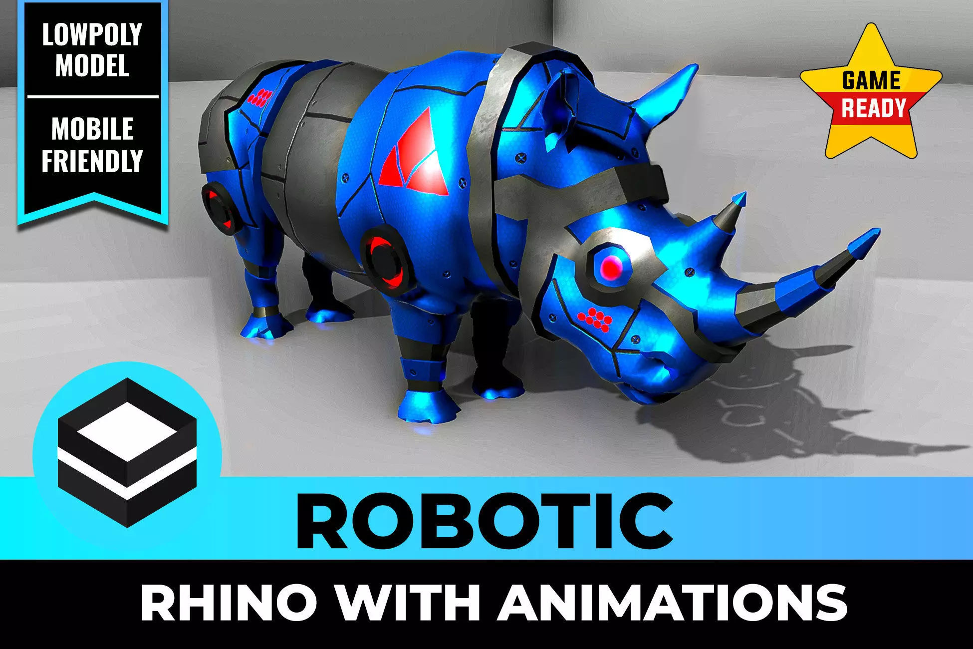 Low-Poly Rigged PBR Modular - Robotic Rhino Low-poly 3D model