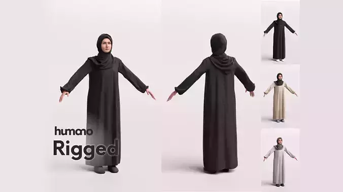 Arab woman rigged -  different abaya colors - 052-6464 Low-poly 3D model