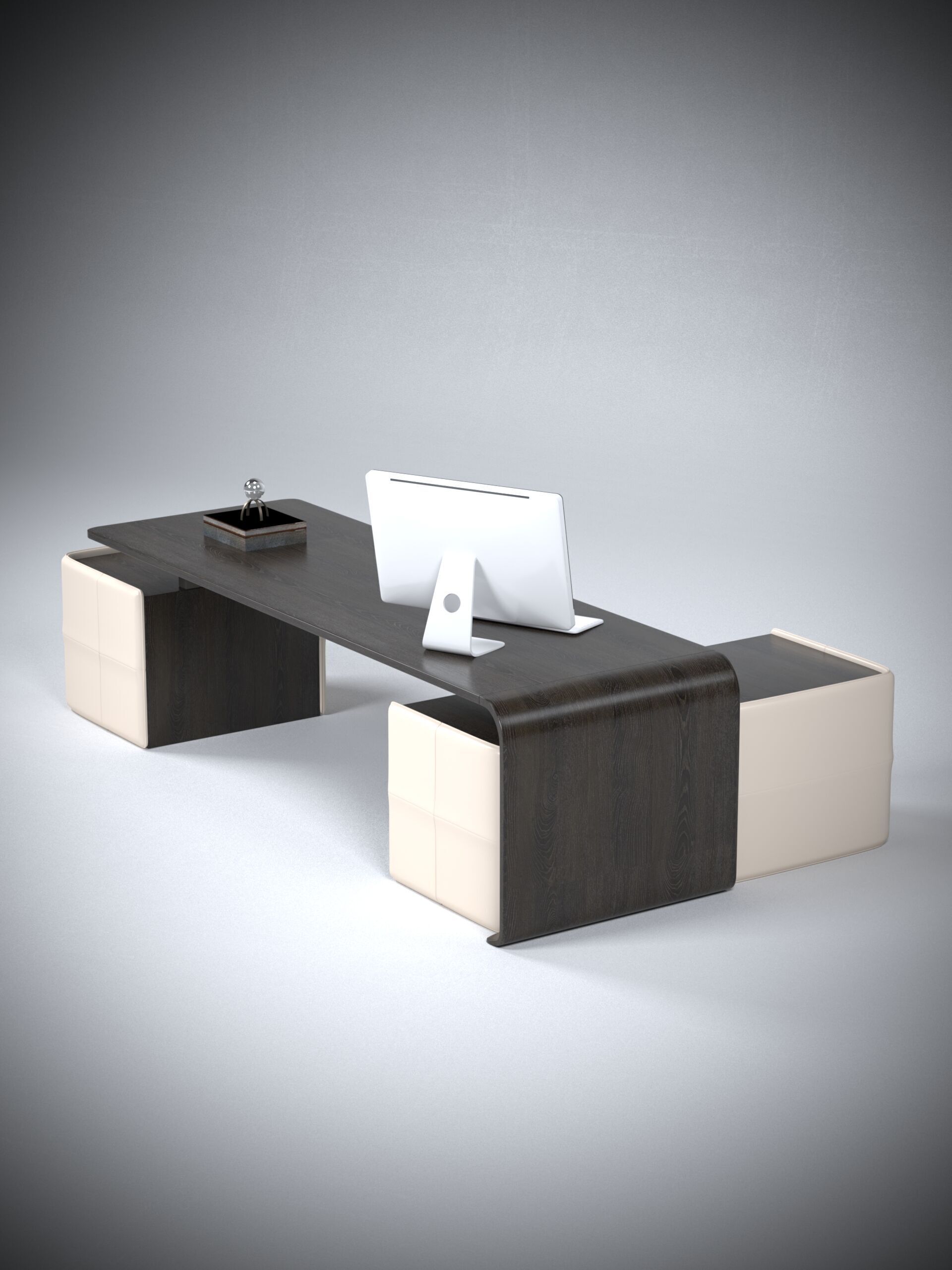 WOODEN AND LEATHER MODERN OFFICE DESK Free 3D model_1