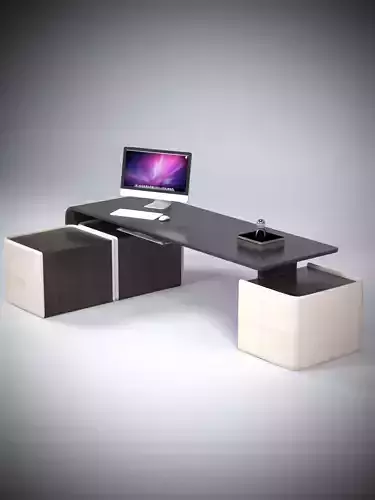 WOODEN AND LEATHER MODERN OFFICE DESK