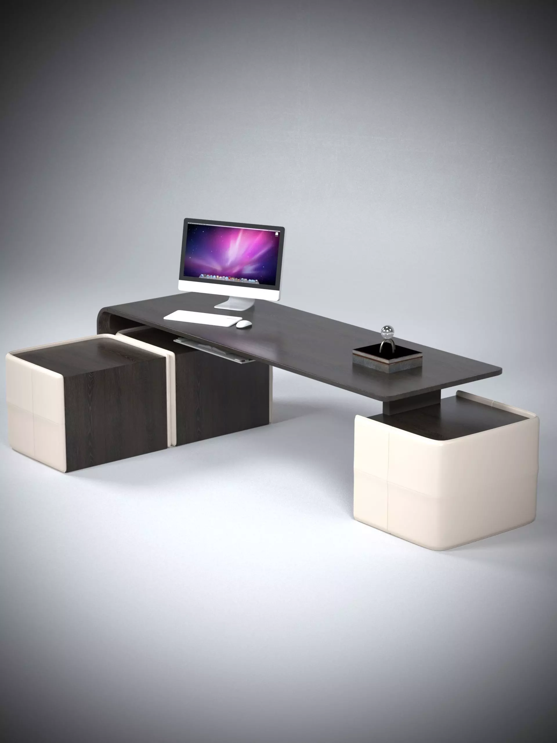 WOODEN AND LEATHER MODERN OFFICE DESK Free 3D model_0