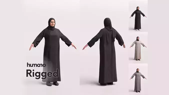 Arab woman rigged -  different abaya colors - 070-6133 Low-poly 3D model