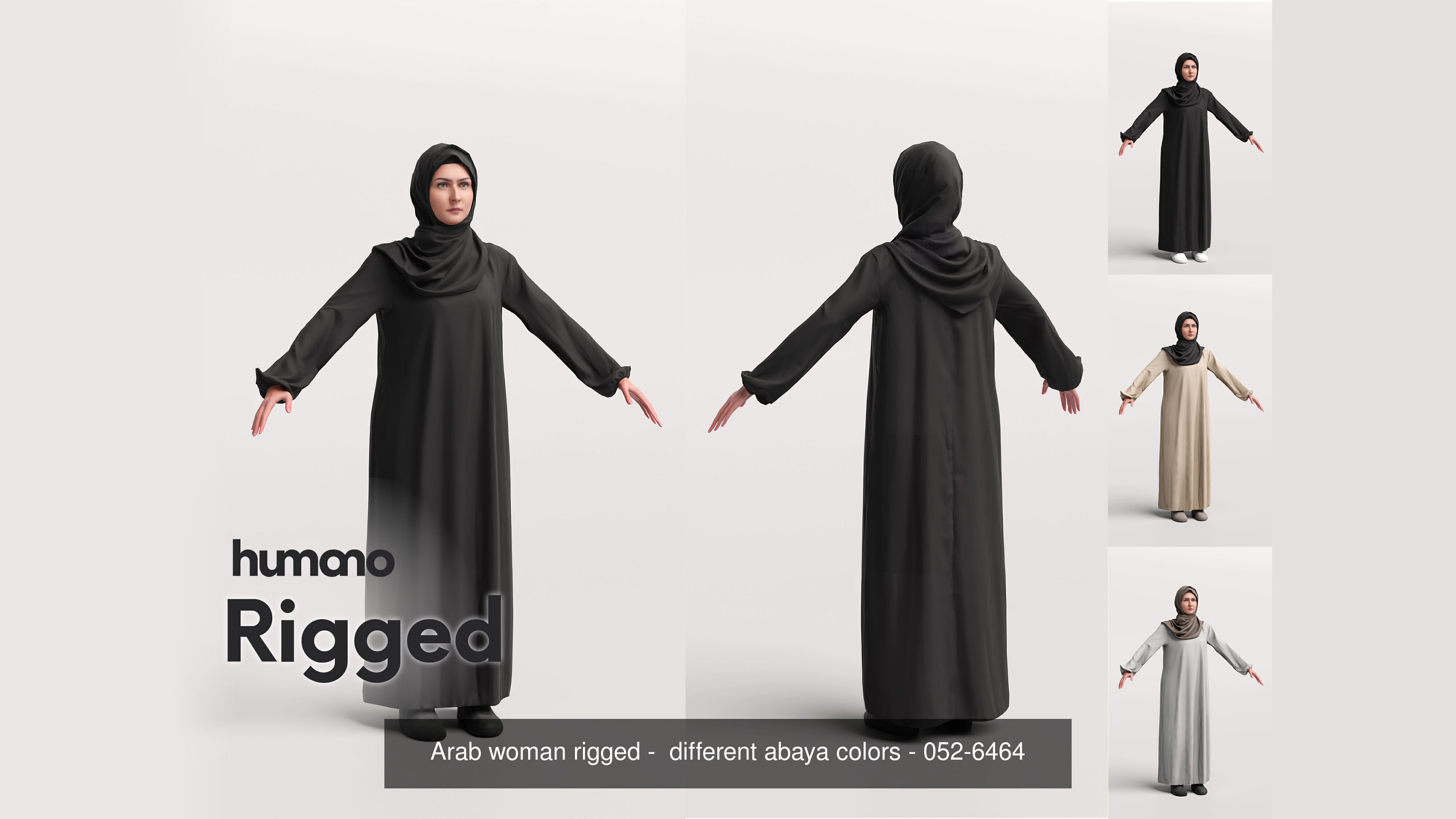 9 Arab rigged models -  different thobe and abaya colors 3D Model Collection_8