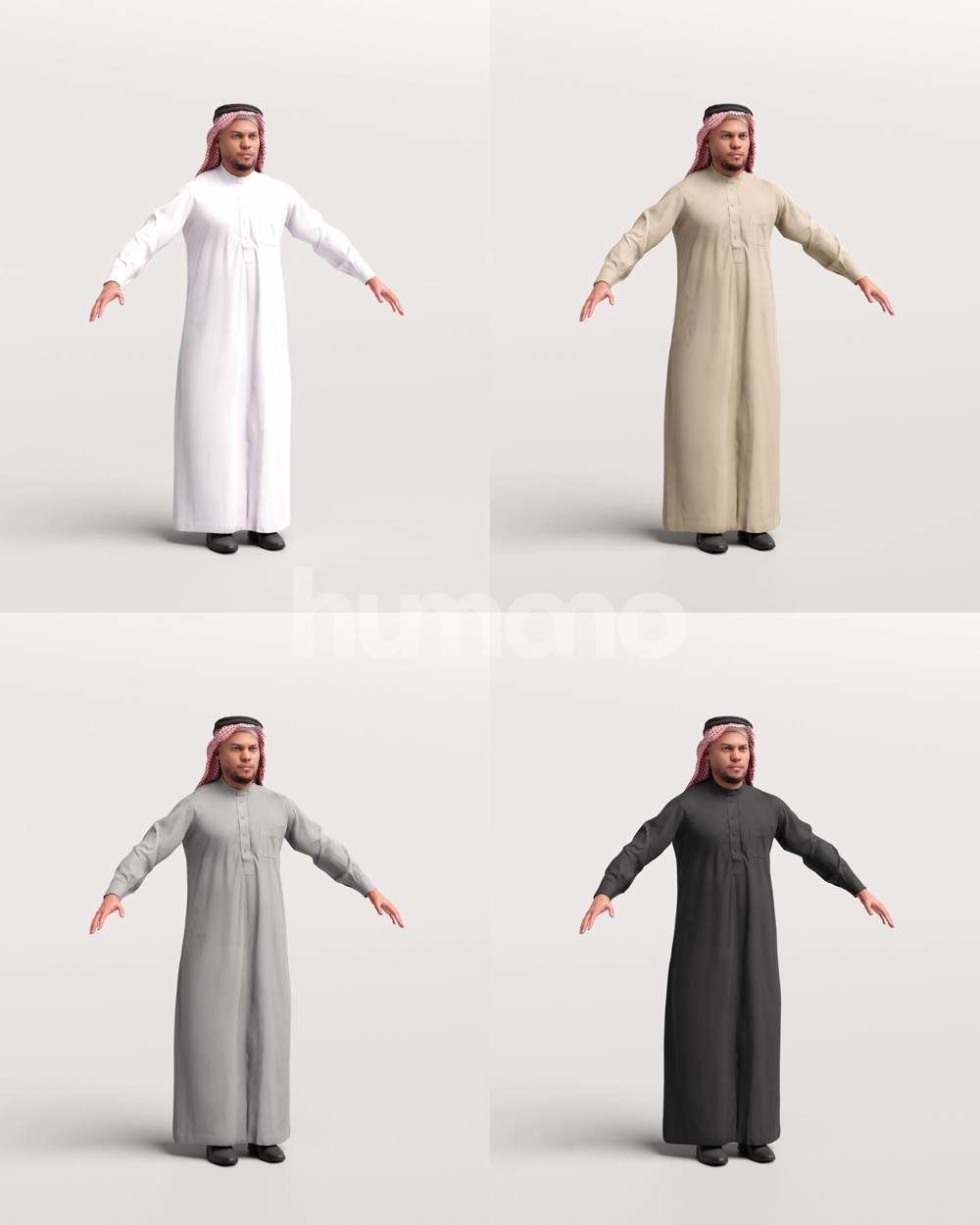 9 Arab rigged models -  different thobe and abaya colors 3D Model Collection_23