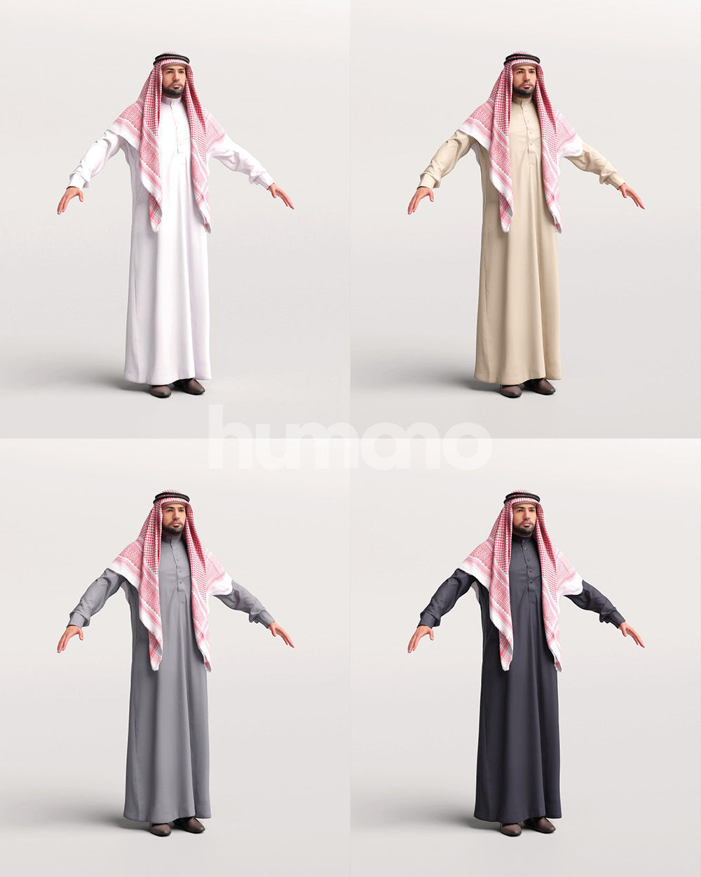 9 Arab rigged models -  different thobe and abaya colors 3D Model Collection_51