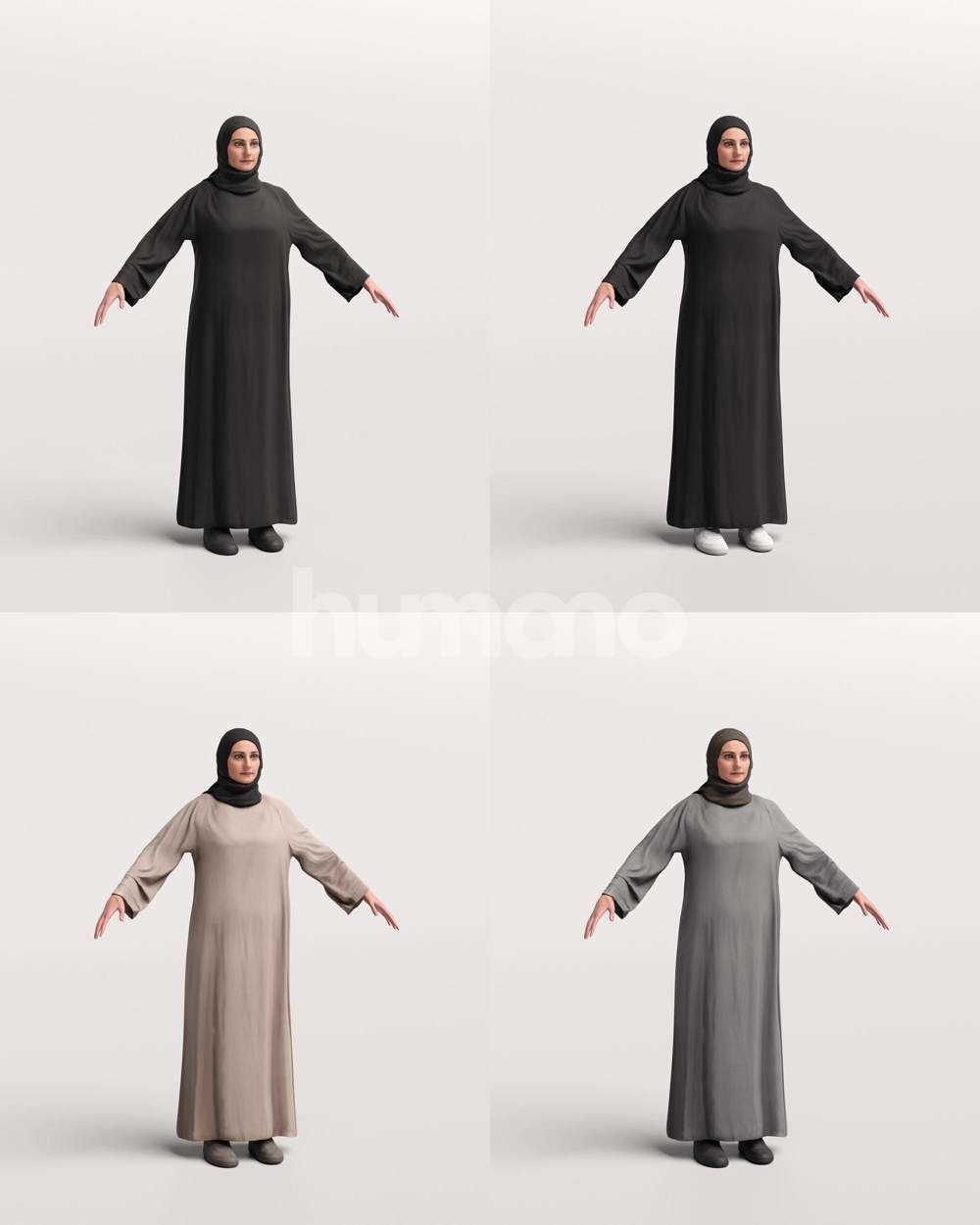 9 Arab rigged models -  different thobe and abaya colors 3D Model Collection_65