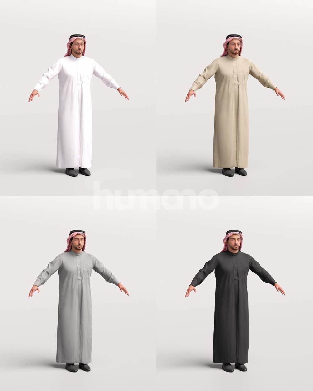 9 Arab rigged models -  different thobe and abaya colors 3D Model Collection_16