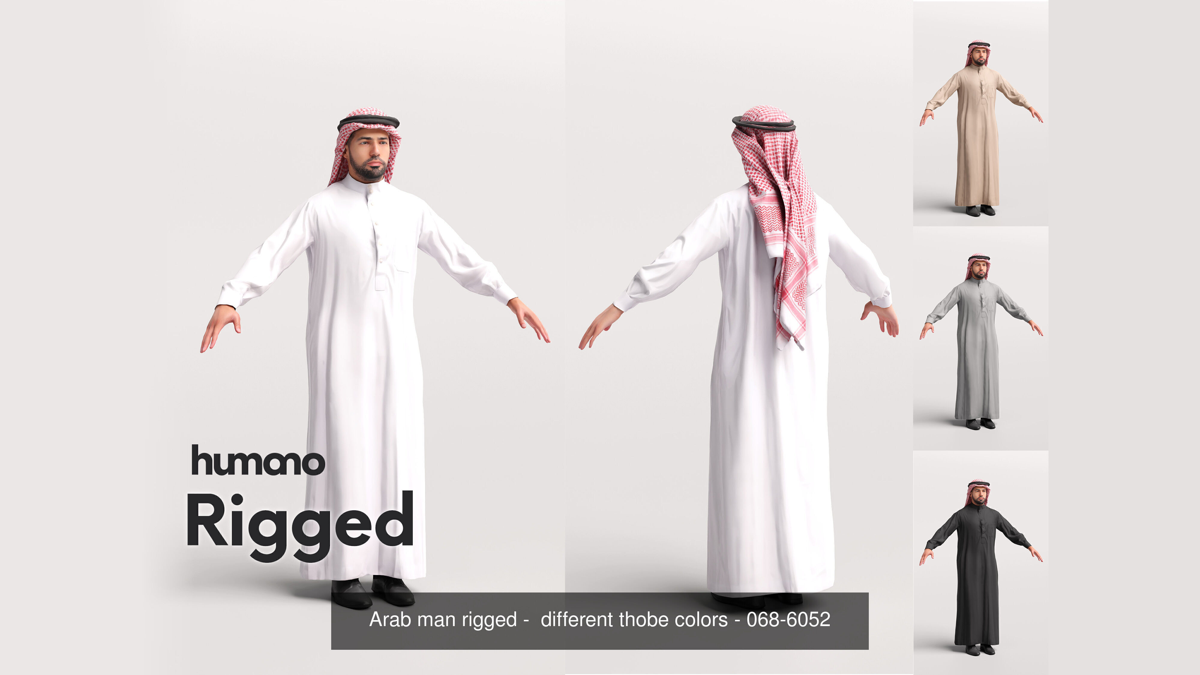 9 Arab rigged models -  different thobe and abaya colors 3D Model Collection_7