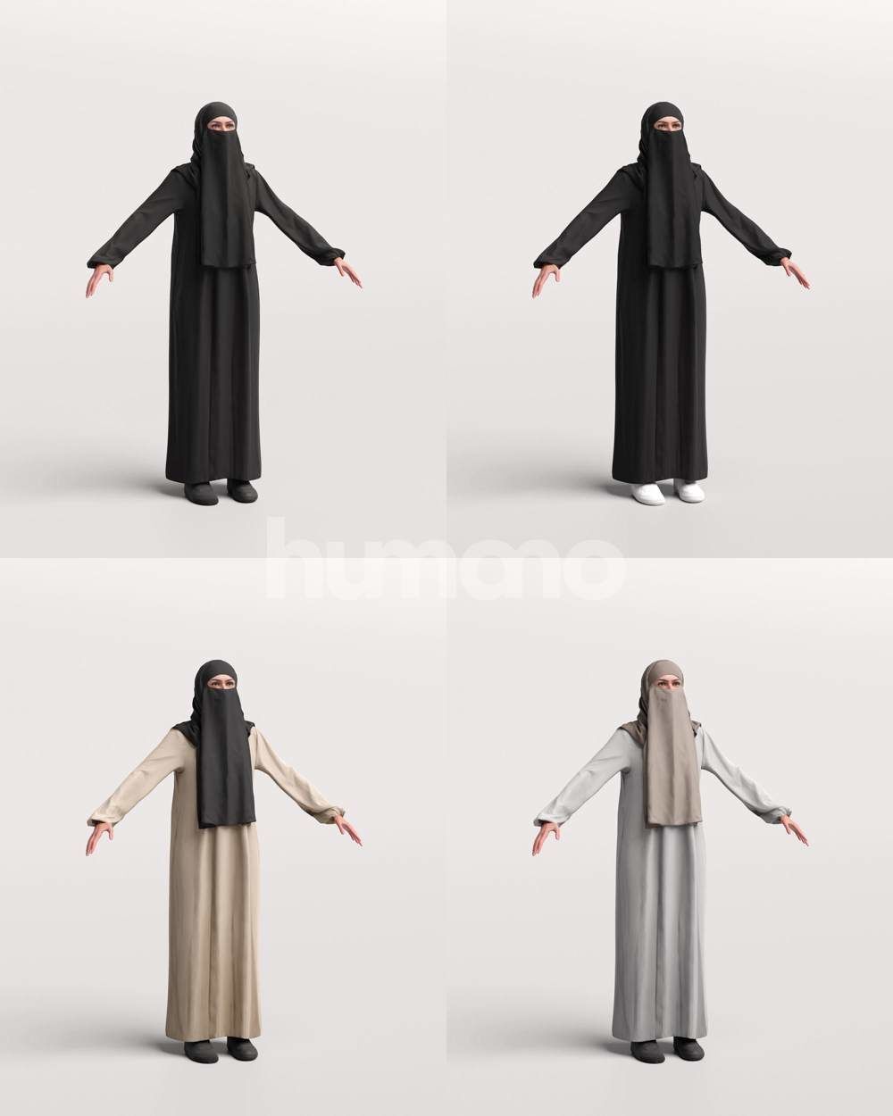 9 Arab rigged models -  different thobe and abaya colors 3D Model Collection_58